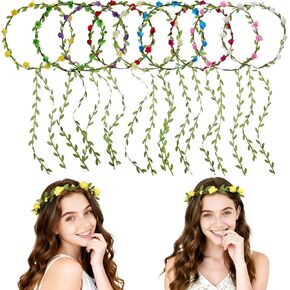 9 Pack Floral Headpiece Assorted Colored Flower Crowns for Women Girls, Bohemian Floral Headband Wreath Garland for Fairy Party, Wedding, Festival, and Holiday Events in Kuwait
