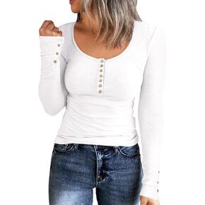 Zeagoo المرأة مضلع كم طويل تي شيرت عادية طاقم الرقبة سليم صالح قميص لينة تمتد طبقة أساسية خفيفة الوزن القمم XS-XXL in Kuwait