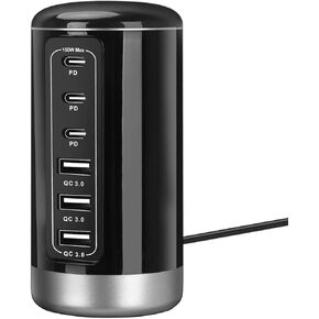 محطة شحن USB لسطح المكتب، شاحن USB عالمي بـ 6 منافذ مع تقنية التعرف الذكي لأجهزة iPhone وiPad وAndroid وجميع الأجهزة الأخرى التي تدعم USB، أسود وفضي in Kuwait