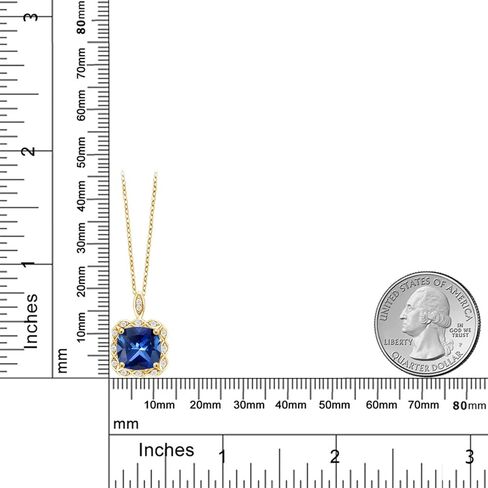 جوهرة الحجر الملك 3-6 Cttw 18K الذهب الأصفر مطلي الفضة 10MM وسادة الأحجار الكريمة جوهرة الميلاد قلادة قلادة | قلادة هالو للنساء | قلادة ذهب | مع سلسلة فضية مقاس 18 بوصة in Kuwait