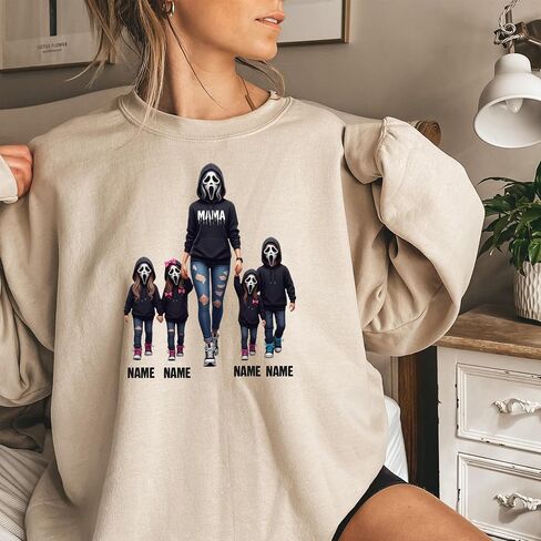 Horror Halloween Character MAMA Family Sweatshirt, Halloween Killer Mama Sweatshirt, Personalized Halloween Horror Mama Hoodie, Tee, V Neck in Saudi Arabia