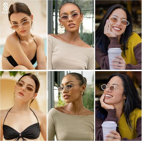 SOJOS Retro Skinny Oval Rhinestone Sunglasses for Women 90s Styles Bling Hippie Disco Trendy Sun Glasses Small Face SJ1205 in Saudi Arabia