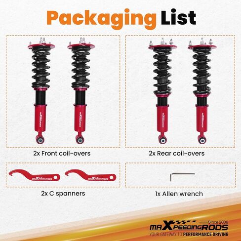 maxpeedingrods Coilovers لسيارة Lexus LS400 XF10 1990-1994، لسيارة Toyota Celsior 1990-1994، طقم تعليق Coilovers قابل للتعديل بـ 24 مستوى، دعامات امتصاص الصدمات قابلة للتعديل للارتفاع، طقم خفض، أحمر in Saudi Arabia