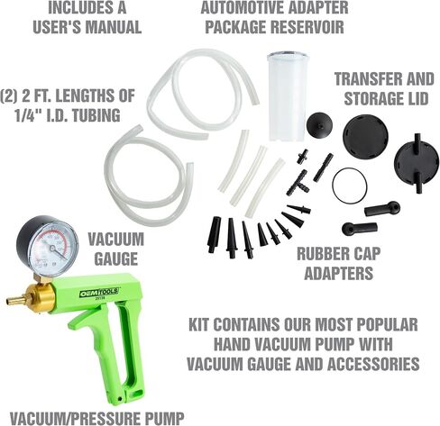 OEMTOOLS 25138 Brake Bleeder Kit, One Man Brake Bleeder, Manual Fluid Extractor, Tester for Clutches, Leak Detection and Fluid Extraction, Hoses and Adapters Included in Saudi Arabia