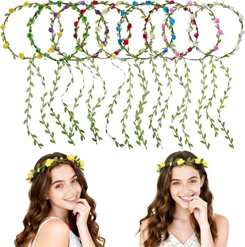 9 قطع من أغطية الرأس الزهرية، تيجان الزهور الملونة المتنوعة للنساء والفتيات، إكليل إكليل من الزهور البوهيمية لحفلات الجنيات وحفلات الزفاف والمهرجانات والعطلات in Kuwait