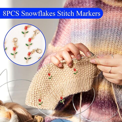9Pcs Portable Crochet Tension Rings 30Pcs Stitch Markers 6Pcs Large Eye Plastic Sewing Needles with Storage Box,Adjustable Open Crochet Ring for Finger Open Knitting Loops for Sewing Crafts(45 Pack) in Kuwait
