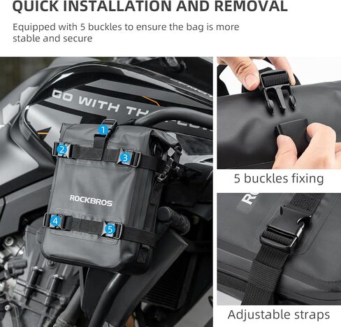 ROCKBROS دراجة نارية الوفير حقيبة 5-7L مقاوم للماء دراجة نارية الذيل حقيبة موتو السرج حقيبة مع حزام الكتف دراجة نارية أكياس الجافة حقيبة الأمتعة in Kuwait