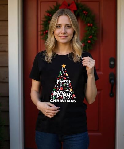 Family Christmas Shirts Merry and Bright Shirt for Couple Outfit Tee Parent-Child Short Sleeves Christmas Tree T-Shirts Top in Kuwait