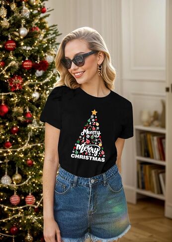 Family Christmas Shirts Merry and Bright Shirt for Couple Outfit Tee Parent-Child Short Sleeves Christmas Tree T-Shirts Top in Kuwait