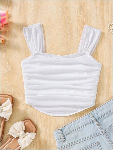 SOLY HUX Girl's Summer Ruched Sleeveless Crop Tops Sweetheart Neck Cute Tank Shirts in Saudi Arabia