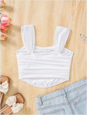 SOLY HUX Girl's Summer Ruched Sleeveless Crop Tops Sweetheart Neck Cute Tank Shirts in Saudi Arabia