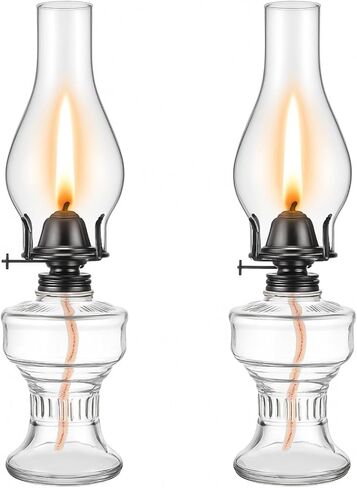 قطعتان من مصابيح زيت الغرفة للاستخدام الداخلي، مصباح كيروسين عتيق، مصباح إعصار شفاف، فانوس كيروسين ريفي مع فانوس زيت قابل للتعديل لإضاءة فتيل النار للإضاءة المنزلية في حالات الطوارئ، ارتفاع 33 سم in Kuwait