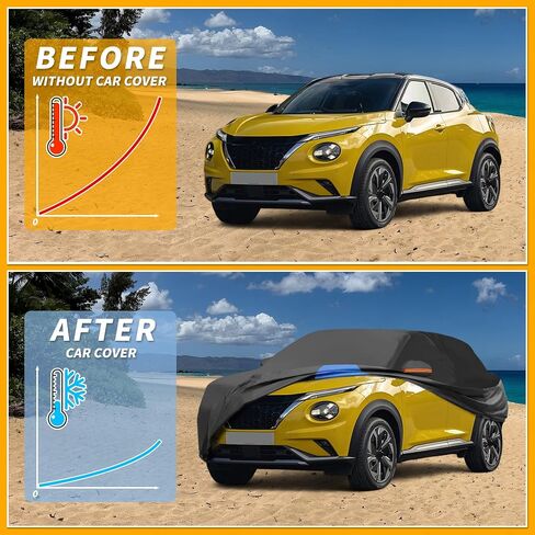 All-Weather Waterproof Car Cover - UV-Resistant Outdoor Full Exterior Protection for Nissan Juke 2001-2023 210D-PU Black Blue with Right Side Zipper in Saudi Arabia