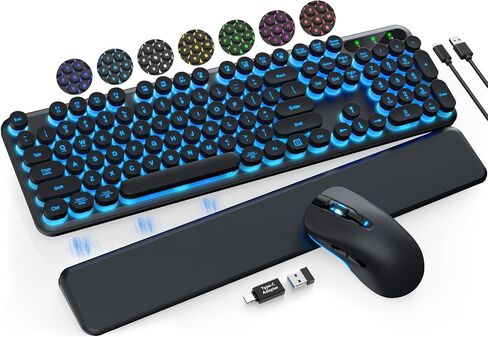 Wireless Keyboard and Mouse Backlit - Typewriter Keyboard with Magnetic Wrist Rest, Retro Round Keys, Light Up Letters, 2.4GHz Cordless Combo for Mac, Windows, PC, Laptop, Trueque CK23Pro [Upgraded] | Retro Round Keys, Light Up Letters, 2.4GHz Cordless Co in Kuwait