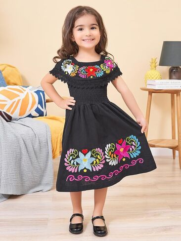 Mexican Dress for Girls Traditional Embroidered Dresses Toddler Cinco de Mayo Outfit Kids Mexican Dresses Vestidos Mexicanos in Saudi Arabia