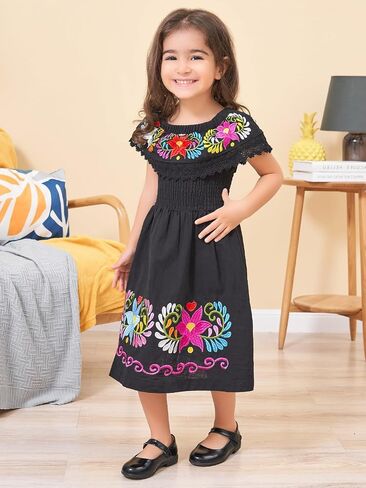 Mexican Dress for Girls Traditional Embroidered Dresses Toddler Cinco de Mayo Outfit Kids Mexican Dresses Vestidos Mexicanos in Saudi Arabia