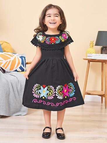 Mexican Dress for Girls Traditional Embroidered Dresses Toddler Cinco de Mayo Outfit Kids Mexican Dresses Vestidos Mexicanos in Saudi Arabia