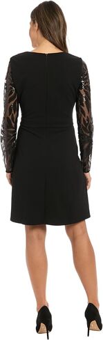 London Times Women's Elegant V-Neck Cocktail Knee Length A-line with Sequin Lace Sleeves-Versatile Wedding Guest Dresses in Saudi Arabia