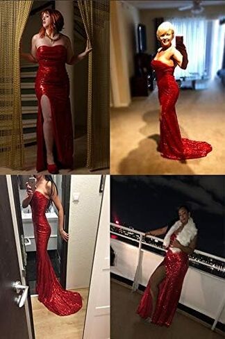 Women's Mermaid Evening Dress With Slit Sequins Prom Gown in Saudi Arabia