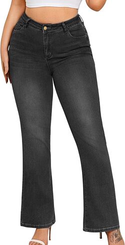 Arolina Plus Size Jeans for Women Fall Trendy High Waisted Flared Bell Bottom Bootcut Tummy Control Plus Denim Jeans in Kuwait