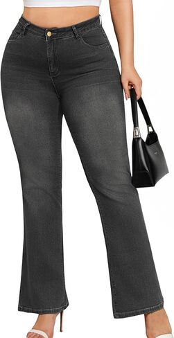 Arolina Plus Size Jeans for Women Fall Trendy High Waisted Flared Bell Bottom Bootcut Tummy Control Plus Denim Jeans in Kuwait