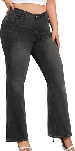 Arolina Plus Size Jeans for Women Fall Trendy High Waisted Flared Bell Bottom Bootcut Tummy Control Plus Denim Jeans in Kuwait
