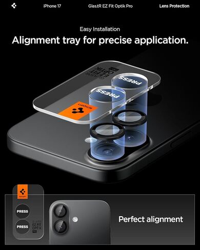 واقي شاشة لعدسة الكاميرا من Spigen [GlasTR EZ Fit Optik Pro] مصمم لهاتف iPhone 16 Plus/iPhone 16 [صديق للحافظة] - أسود [عبوة من قطعتين] in Saudi Arabia