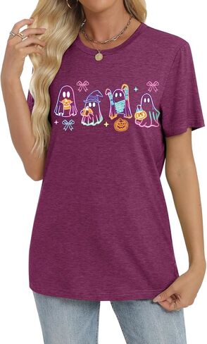 Halloween Spooky Season Cute Ghost T Shirt for Women Crewneck Fall Pumpkin Colorful Graphic Tee Tops in Saudi Arabia