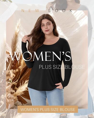 3 Pack Women's Plus Size Scoop Neck Long Sleeve Shirts, U Neck Loose Layer Tops Casual Soft Solid Basic Tees Blouses in Saudi Arabia
