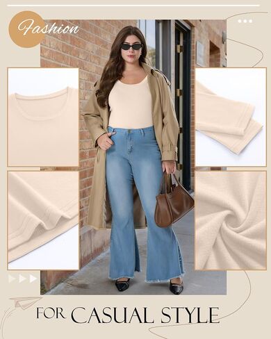 3 Pack Women's Plus Size Scoop Neck Long Sleeve Shirts, U Neck Loose Layer Tops Casual Soft Solid Basic Tees Blouses in Saudi Arabia