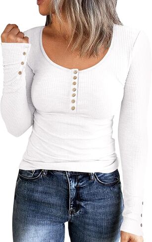 Zeagoo المرأة مضلع كم طويل تي شيرت عادية طاقم الرقبة سليم صالح قميص لينة تمتد طبقة أساسية خفيفة الوزن القمم XS-XXL in Kuwait