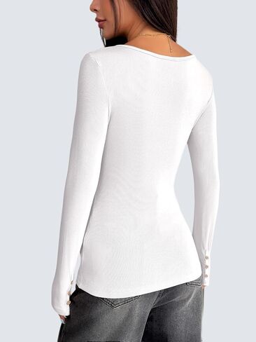 Zeagoo المرأة مضلع كم طويل تي شيرت عادية طاقم الرقبة سليم صالح قميص لينة تمتد طبقة أساسية خفيفة الوزن القمم XS-XXL in Kuwait