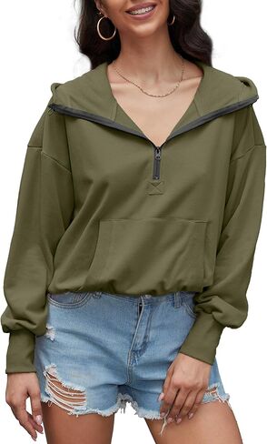 TBA High Neck Hoodies for Women Oversized Half Zip Drawstring Y2K Pullover Sweater Casual Long Sleeve Sweatshirt with Pockets in Saudi Arabia