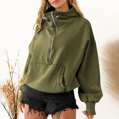 TBA High Neck Hoodies for Women Oversized Half Zip Drawstring Y2K Pullover Sweater Casual Long Sleeve Sweatshirt with Pockets in Saudi Arabia