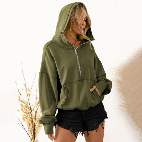 TBA High Neck Hoodies for Women Oversized Half Zip Drawstring Y2K Pullover Sweater Casual Long Sleeve Sweatshirt with Pockets in Saudi Arabia