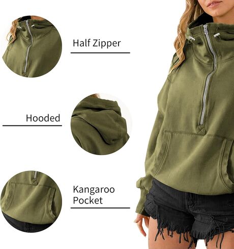 TBA High Neck Hoodies for Women Oversized Half Zip Drawstring Y2K Pullover Sweater Casual Long Sleeve Sweatshirt with Pockets in Saudi Arabia