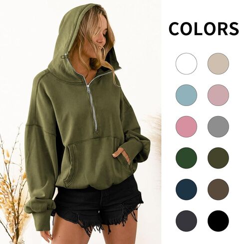 TBA High Neck Hoodies for Women Oversized Half Zip Drawstring Y2K Pullover Sweater Casual Long Sleeve Sweatshirt with Pockets in Saudi Arabia