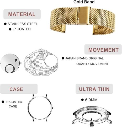 ساعات ذهبية للنساء ساعة كوارتز مستديرة أنيقة الحد الأدنى مقاوم للماء سوار السيدات ساعة معصم، سوار من الفولاذ المقاوم للصدأ، Reloj Mujer in Kuwait