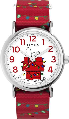 Timex x Peanuts Women's Weekender Holiday 38mm Watch - Red Strap White Dial Silver-Tone Case in Saudi Arabia