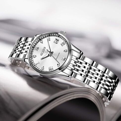 OLEVS Womens Automatic Watches Diamond Stainless Steel Self Winding Ladies Dress Wrist Watches Luminous Waterproof in Saudi Arabia