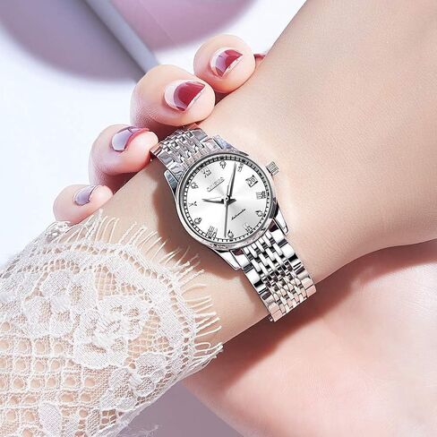OLEVS Womens Automatic Watches Diamond Stainless Steel Self Winding Ladies Dress Wrist Watches Luminous Waterproof in Saudi Arabia