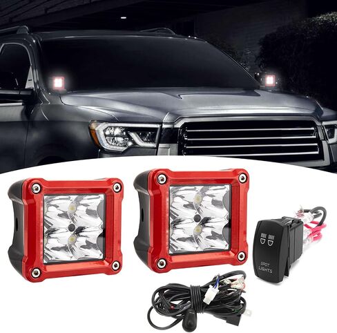 Wsays LED Pod Lights 3 Inch 40W Spot Beam Cube Driving Ditch Lights Square Offroad Light with Spot Light Rocker Switch and Wiring Harness Fuse Relay Kit for Truck Car ATV UTV SUV, Black and Red in Saudi Arabia