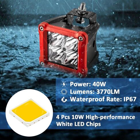 Wsays LED Pod Lights 3 Inch 40W Spot Beam Cube Driving Ditch Lights Square Offroad Light with Spot Light Rocker Switch and Wiring Harness Fuse Relay Kit for Truck Car ATV UTV SUV, Black and Red in Saudi Arabia