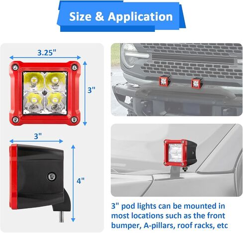 Wsays LED Pod Lights 3 Inch 40W Spot Beam Cube Driving Ditch Lights Square Offroad Light with Spot Light Rocker Switch and Wiring Harness Fuse Relay Kit for Truck Car ATV UTV SUV, Black and Red in Saudi Arabia