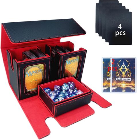 مربع تخزين بطاقة MTG Commander-يناسب 200 بطاقات مزدوجة الأكمام ، و 3 في 1-in-1card ، ومنظم بطاقات المغناطيس القوي لـ Magic Commander TCG CCG ، و 4 Diversers & 2 Toploaders (Black & Blue) in Saudi Arabia