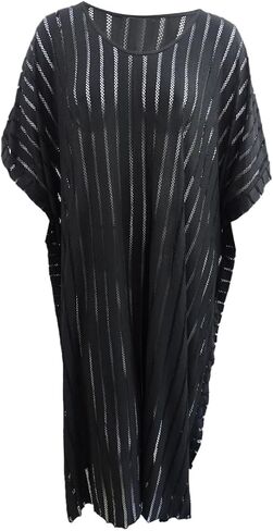 Calvin Klein Women's Striped Maxi Caftan Cover-Up (Black, One Size) in Saudi Arabia