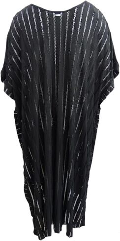 Calvin Klein Women's Striped Maxi Caftan Cover-Up (Black, One Size) in Saudi Arabia