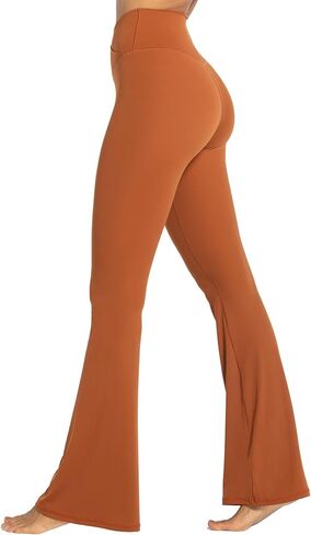 Sunzel Flare Leggings، سراويل يوجا متقاطعة مع تحكم في البطن، خصر عالٍ وساق واسعة، بدون درزات أمامية Caramel Cafe كبير 34 بوصة درزة داخلية in Saudi Arabia