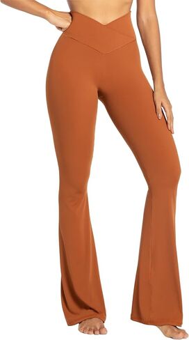 Sunzel Flare Leggings، سراويل يوجا متقاطعة مع تحكم في البطن، خصر عالٍ وساق واسعة، بدون درزات أمامية Caramel Cafe كبير 34 بوصة درزة داخلية in Saudi Arabia