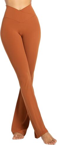 Sunzel Flare Leggings، سراويل يوجا متقاطعة مع تحكم في البطن، خصر عالٍ وساق واسعة، بدون درزات أمامية Caramel Cafe كبير 34 بوصة درزة داخلية in Saudi Arabia